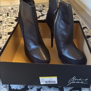 Badgley Mischka Black Heeled Boots with Gold Accents